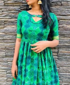 Green coloured elegant cotton frock