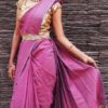 9 yards soft silk saree with gold sequence blouse and waist belt