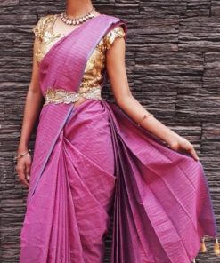 9 yards soft silk saree with gold sequence blouse and waist belt
